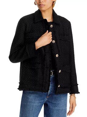 AQUA Black Tweed Collared Jacket Size S